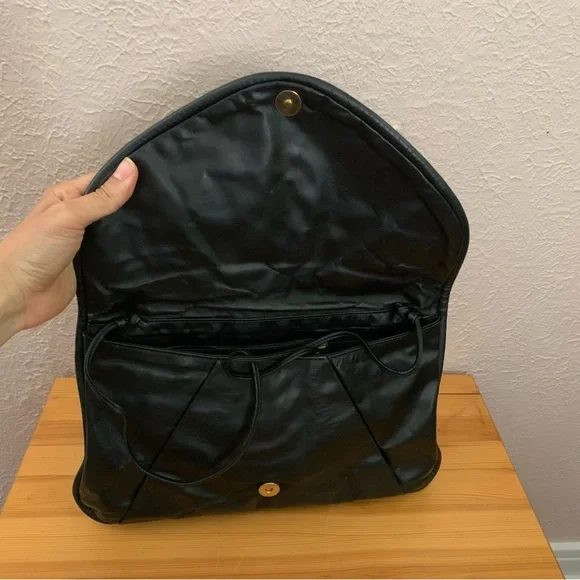 Vintage black leather clutch or crossbody purse with french coins - Picture 7 of 9